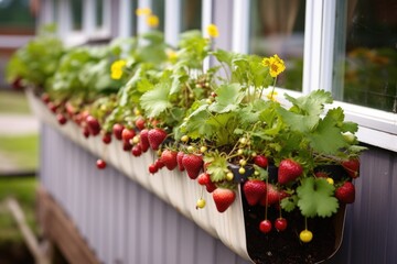 Poster - an old gutter re-purposed as a strawberry planter