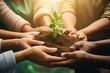 Group of volunteers joins hands together concept, World environment day