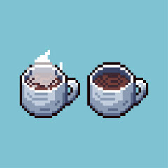 Poster - Pixel art sets of cup of coffee with variation color item asset. Simple bits of cup of coffee fresh on pixelated style. 8bits perfect for game asset or design asset element for your game design asset.