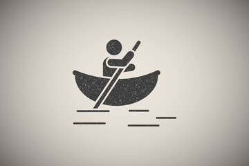 Poster - Man canoe river boat adventure icon vector illustration in stamp style
