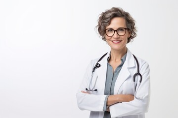 Mature female doctor on light background