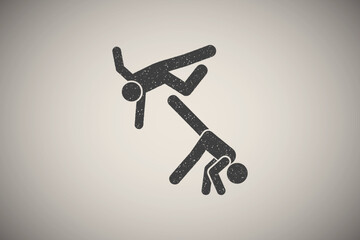 Sticker - Flying men kick icon vector illustration in stamp style