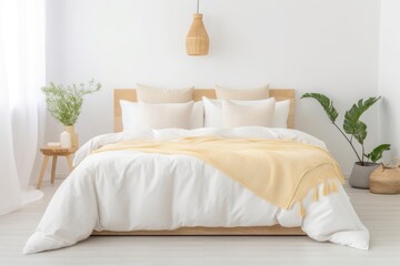 Poster - well-made bed with matching pillowcases in bright lit room