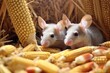 mice sneakily nibbling on grains in barn