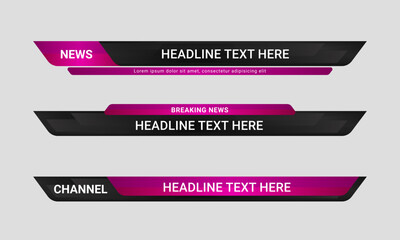 Wall Mural - Set of broadcast news lower third banner templates for Television, Video and Media Channels. Futuristic headline bar layout design vector