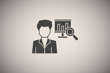 Poster - Businessman computer icon vector illustration in stamp style