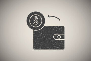 Poster - Wallet dollar arrow icon vector illustration in stamp style