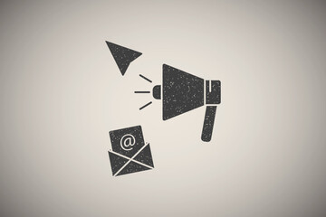 Poster - Megaphone email icon vector illustration in stamp style