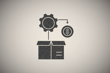 Poster - Dollar box gear icon vector illustration in stamp style