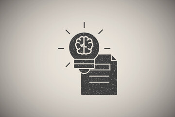 Poster - document idea brain icon vector illustration in stamp style