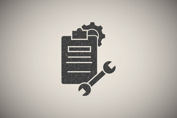 Poster - Document gear work icon vector illustration in stamp style
