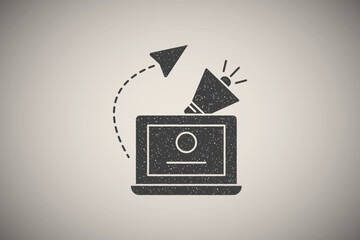 Fototapete - Computer megaphone icon vector illustration in stamp style