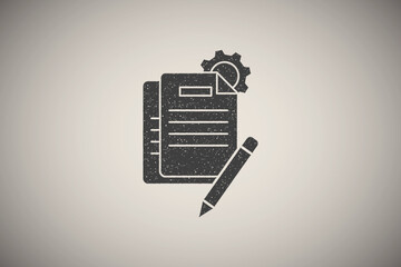 Poster - Document pen gear icon vector illustration in stamp style
