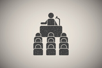Poster - Microphone training table icon vector illustration in stamp style