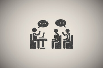 Poster - Bubbles questions laptop trainer icon vector illustration in stamp style