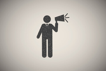 Wall Mural - Businessman boss megaphone icon vector illustration in stamp style