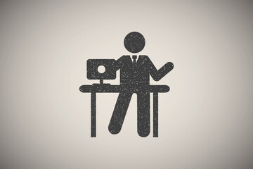Poster - Businessman office work icon vector illustration in stamp style