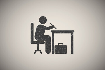 Sticker - Businessman write office document icon vector illustration in stamp style