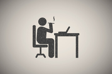 Poster - Businessman office smoke workplace icon vector illustration in stamp style