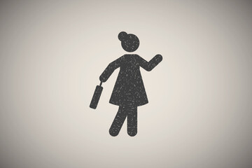Poster - Businesswoman go office hurry icon vector illustration in stamp style