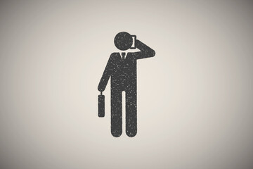 Poster - Businessman phone call walk office icon vector illustration in stamp style