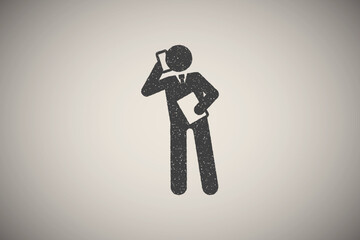 Fototapete - Businessman document phone call icon vector illustration in stamp style