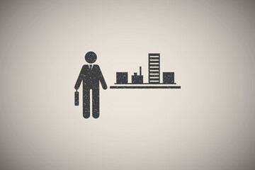 Poster - Businessman building worker icon vector illustration in stamp style
