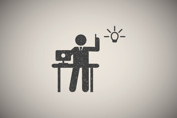 Poster - Businessman idea creative think icon vector illustration in stamp style
