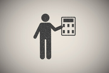 Poster - Businessman money box office icon vector illustration in stamp style