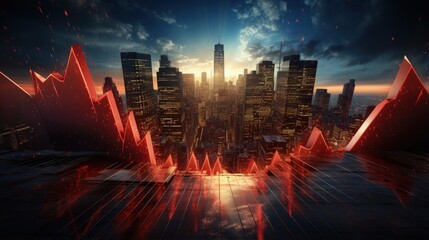 Aufkleber - Red Alarming graph going down arrows showing market crash background