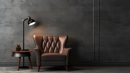 Aufkleber - Comfortable armchair and lamp near wall with space for design. Stylish interior elements