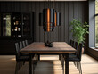 © Llama-World-studio - Stylish design in a black dining room with stunning furniture. AI Generation.