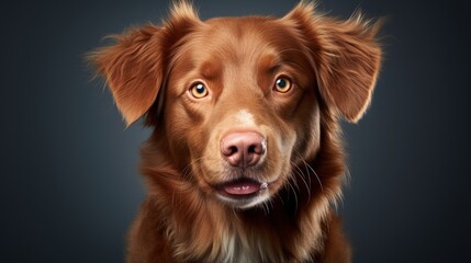 Poster - Beautiful nova scotia duck tolling retriever dog isolated on a blue turquoise background. dog studio portrait. front view .