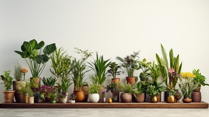 Sticker - Many different houseplants on wooden table near white wall