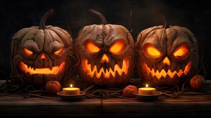 Poster - Candle lit Halloween pumpkins