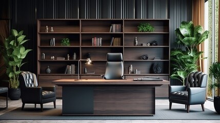 Poster - single workplace in the modern office. business office in Ecostyle. table and armchair in the chief's office