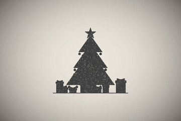 Poster - Christmas tree with gifts colored icon vector illustration in stamp style