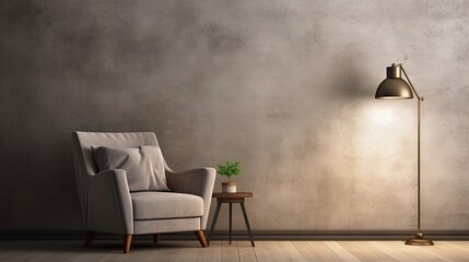 Aufkleber - Comfortable armchair and lamp near wall with space for design. Stylish interior elements