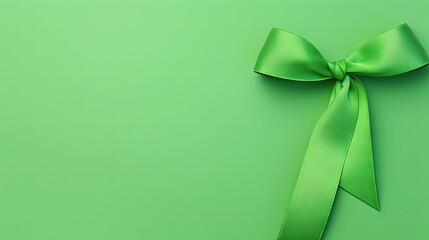 Poster - World Mental Health Day. Green ribbon on color background, top view with space for text