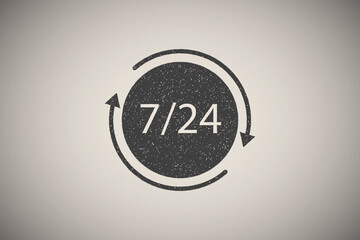 Poster - 7/24 circle arrow icon vector illustration in stamp style