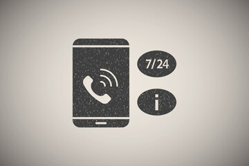 Poster - Smartphone info 7/24 icon vector illustration in stamp style