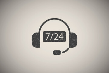 Poster - 7/24 Headphone operator icon vector illustration in stamp style