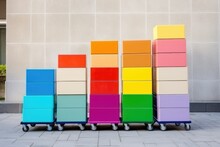 Colorful Moving Boxes On Dollies