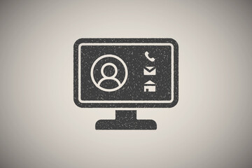 Poster - Computer user call address mail icon vector illustration in stamp style