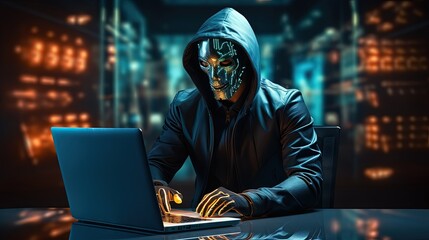 Poster - Cybersecurity cybercrime internet scam business, Cyber security platform VPN computer privacy protection 3D AI robot hacking malware virus attack defense, online network IoT digital technology