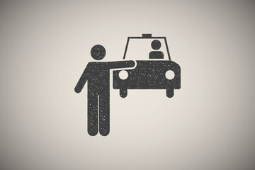 Poster - Man, cab, car, vehicle, taxi icon vector illustration in stamp style