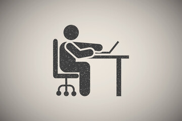 Poster - Businessman, office, work icon vector illustration in stamp style