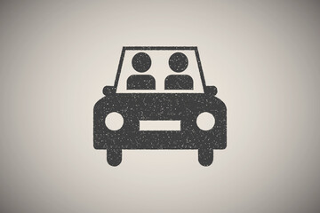 Poster - Two man, driving, car, vehicle icon vector illustration in stamp style