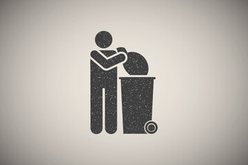 Poster - Man, garbage, trash, waste icon vector illustration in stamp style