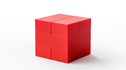 Aufkleber - Close Up View of a Red Plastic Toy Block Isolated on a White Background. Children Building Brick, Side View. High Quality 3D Rendering with a Work Path. 8K Ultra HD, 7680x4320